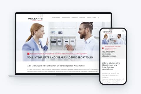 VOLTARIS-Website auf Laptop und Smartphone: Startseite zu Messwesen und intelligenten Messsystemen